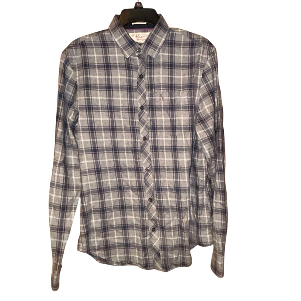 Original Penguin Munsingwear Vtg Mens Shirt Heritage Slim Fit‎ Gray Plaid Small